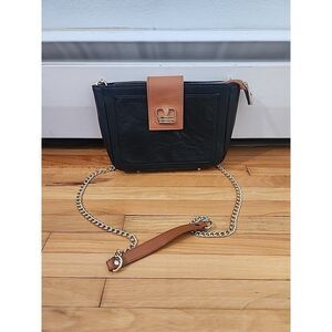 Valentina Brown And Black Leather Crossbody Bag - A020260 GOLD Chain